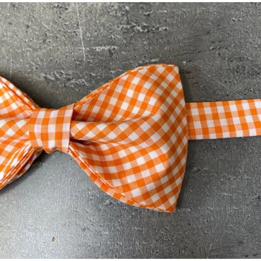 NEW Custom Mens Gingham Bow Tie Pre-tied Adjustable Gift Orange/White Check - Picture 2 of 4